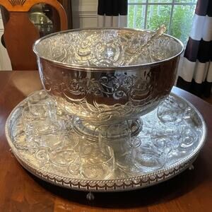 Sheffield Silver Punch Bowl Footed Tray Whiting Louis XV 197g Sterling Ladle Lot